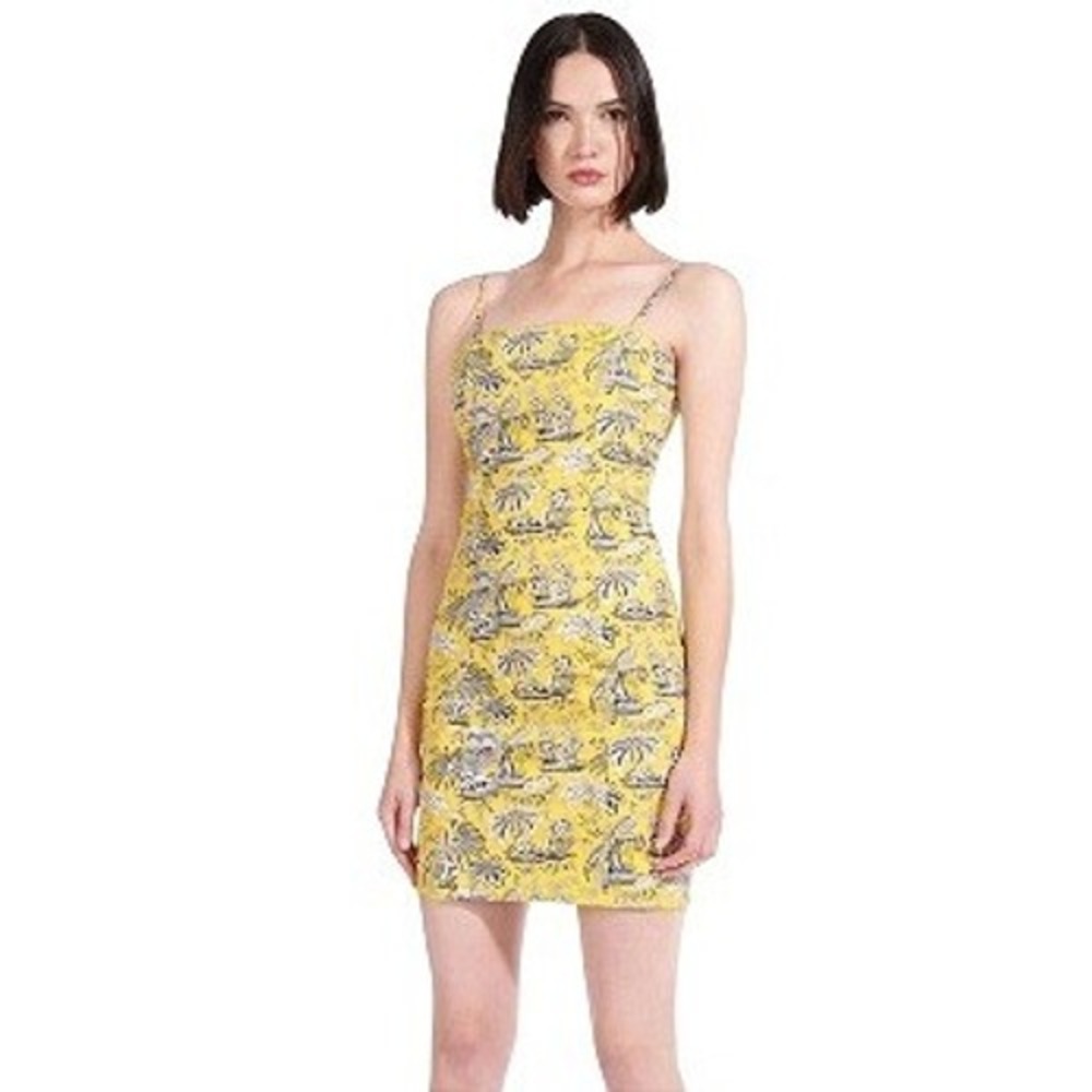 STAUD Basset Paradise Dress Yellow Tropical Print Spring Summer Resortwear - 2